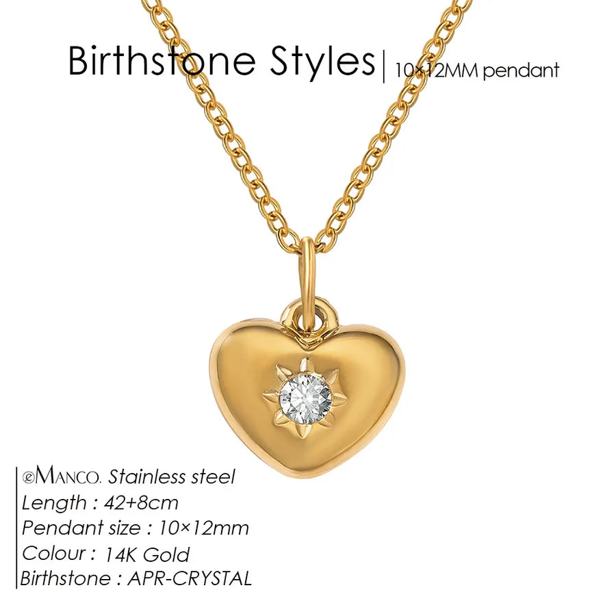 14K Gold Heart Birthstone Necklace for Women April White Gold