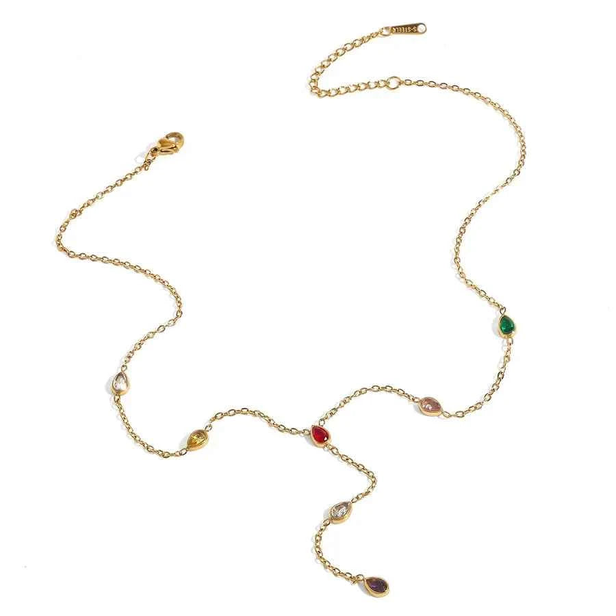 18K Gold Water Drop Zircon Stainless Steel Necklace