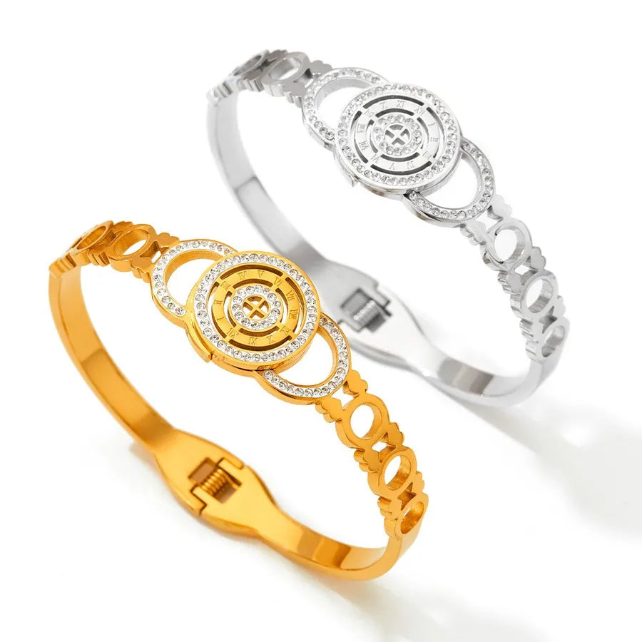 Stainless Steel Roman Numeral Bracelet with Zircon