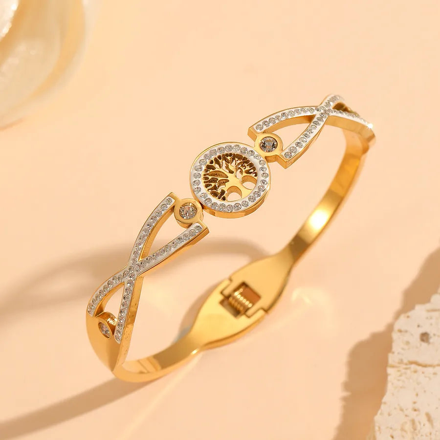 18K Gold Tree of Life Stainless Steel Bracelet Tree of Life Infinity Symbol Diamond Bracelet