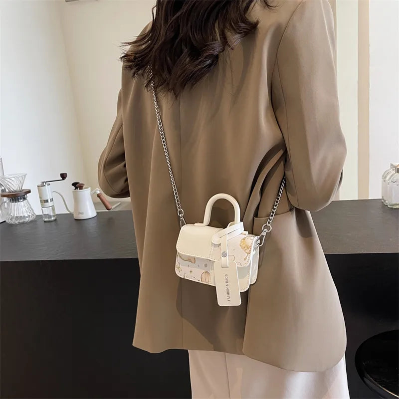 Butterfly PU Leather Crossbody Bag Small Khaki