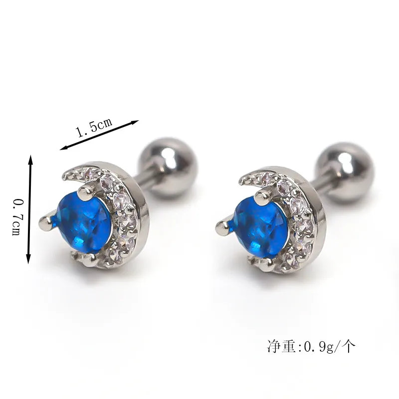 Blue Moon Zircon Stud Earring – Gold Plated Steel