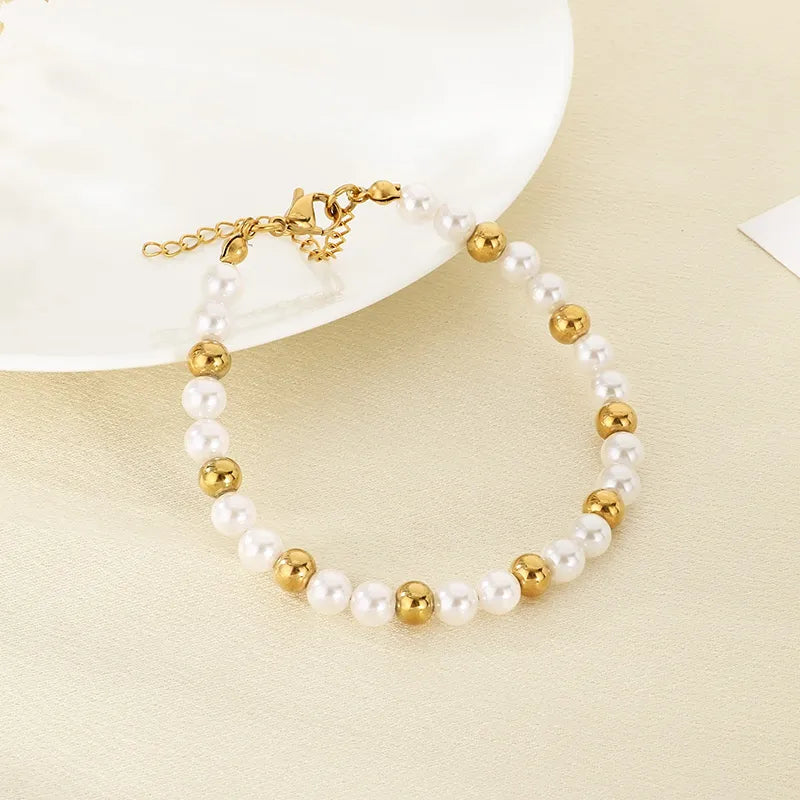 Gold Beaded Stainless Steel Bracelet for Women