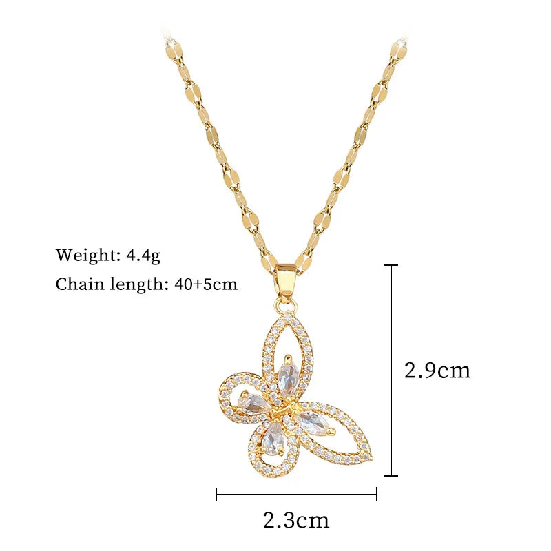 Gold Butterfly Zircon Pendant Necklace