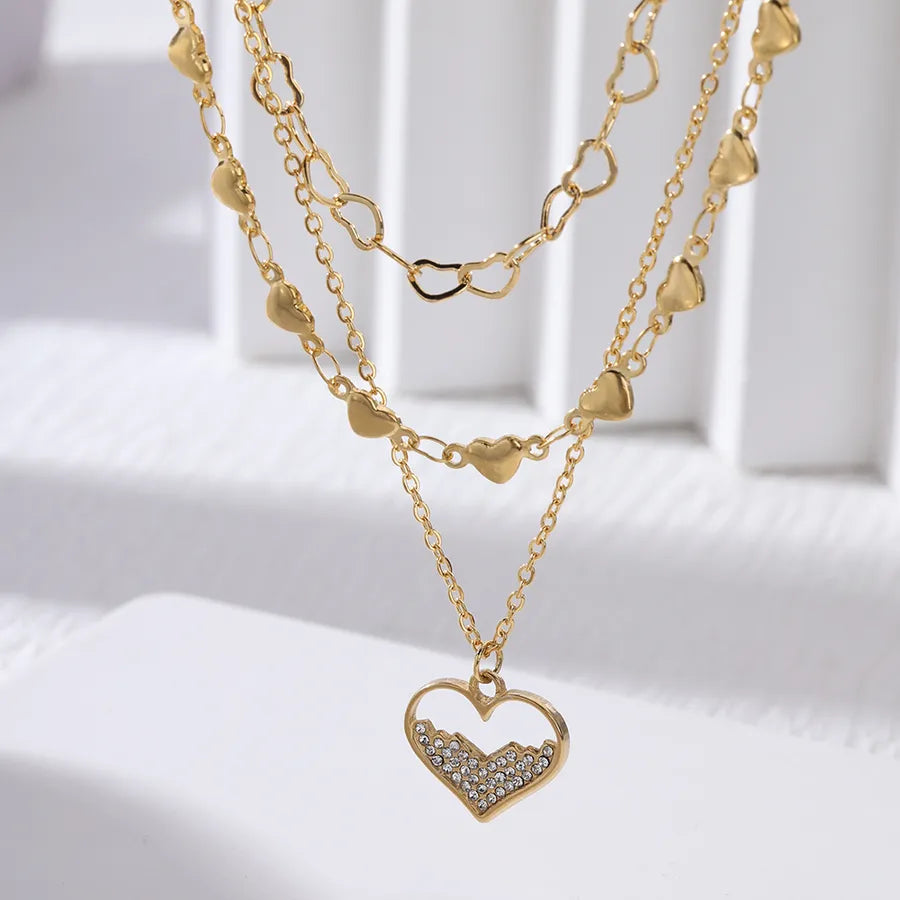 Gold Heart Multi-Layer Chain Necklace