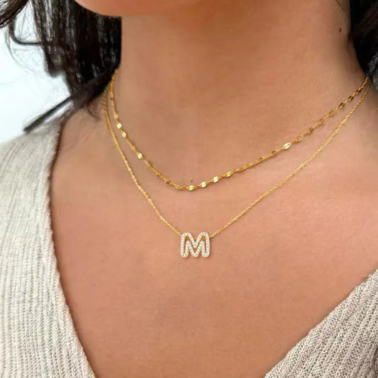 Gold Initial Pendant & Layered Chain Necklace Set