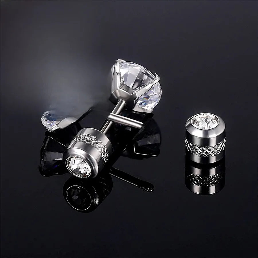 Titanium Steel Stud Earrings with Double Zirconia
