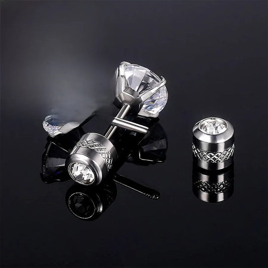 Titanium Steel Stud Earrings with Double Zirconia