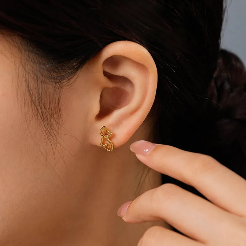 Gold Cat Ear Stainless Steel Stud Earrings