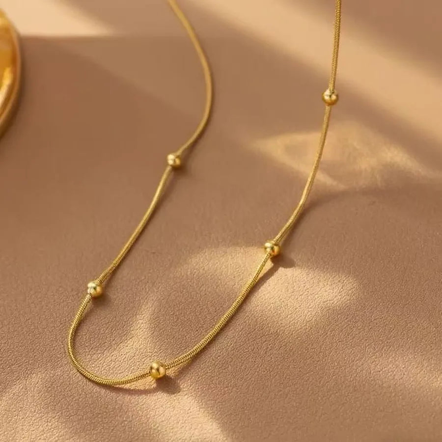 Women's Titanium Steel Box Chain Pendant Necklace 0.9 Round Bead Snake Chain Necklace - Gold