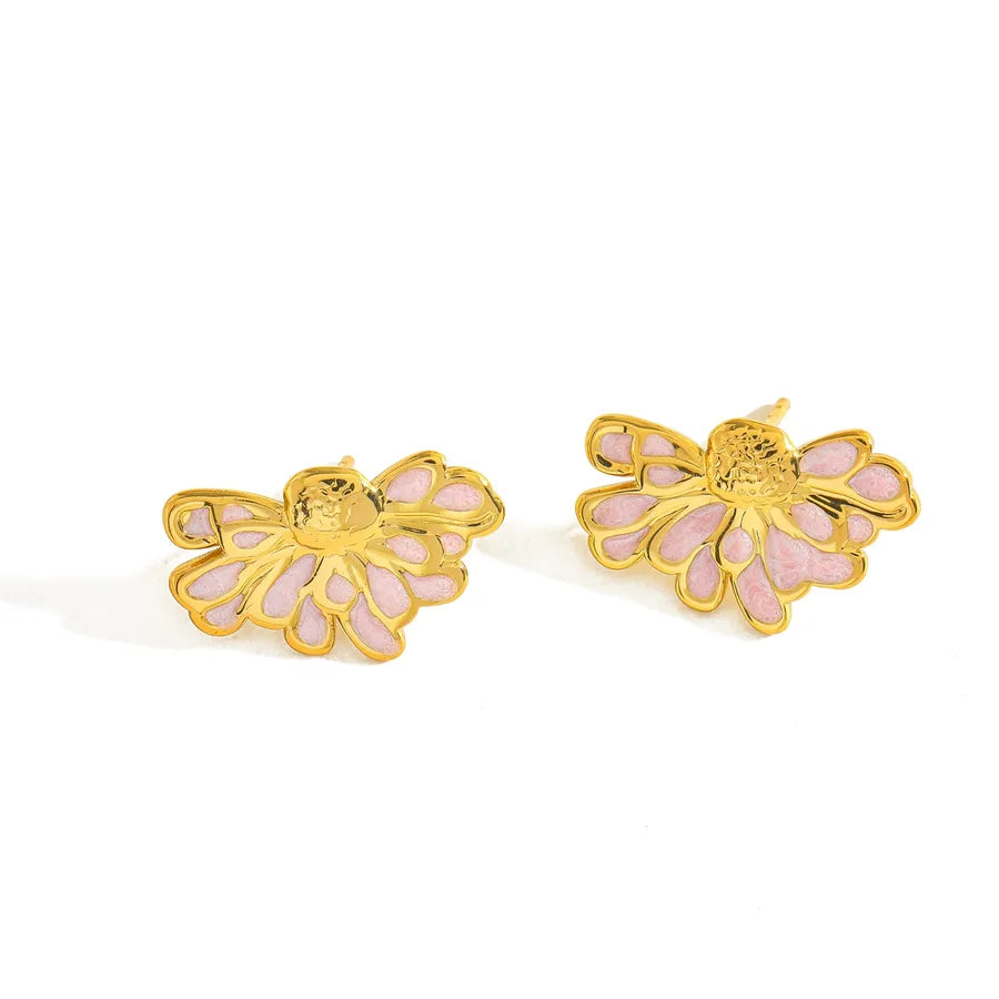 18K Gold Half Flower Stud Earrings for Women