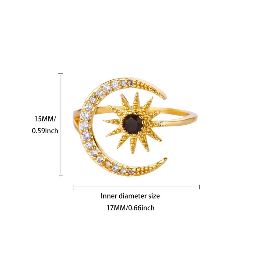 18K Gold Star & Moon Ring for Women JZ8367G