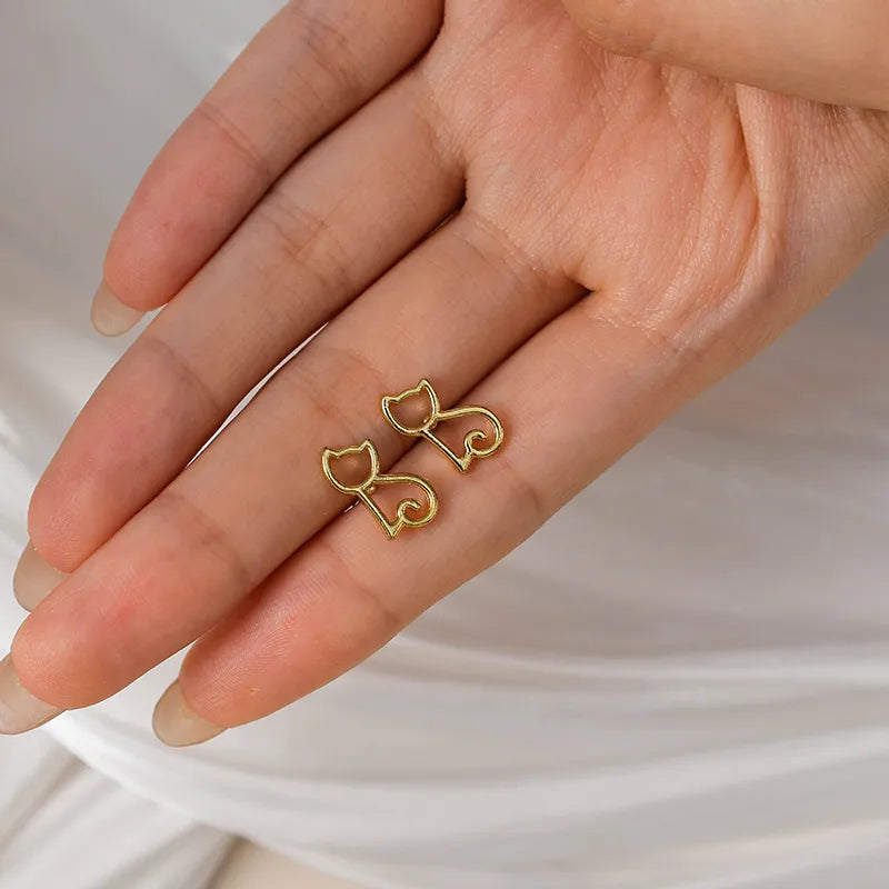 Gold Cat Ear Stainless Steel Stud Earrings