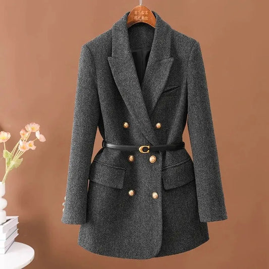 Women's Double-Breasted Woolen Blazer Coat