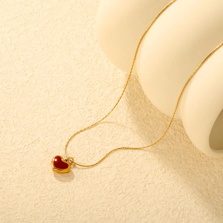 Red Heart Pendant Necklace – Gold Plated