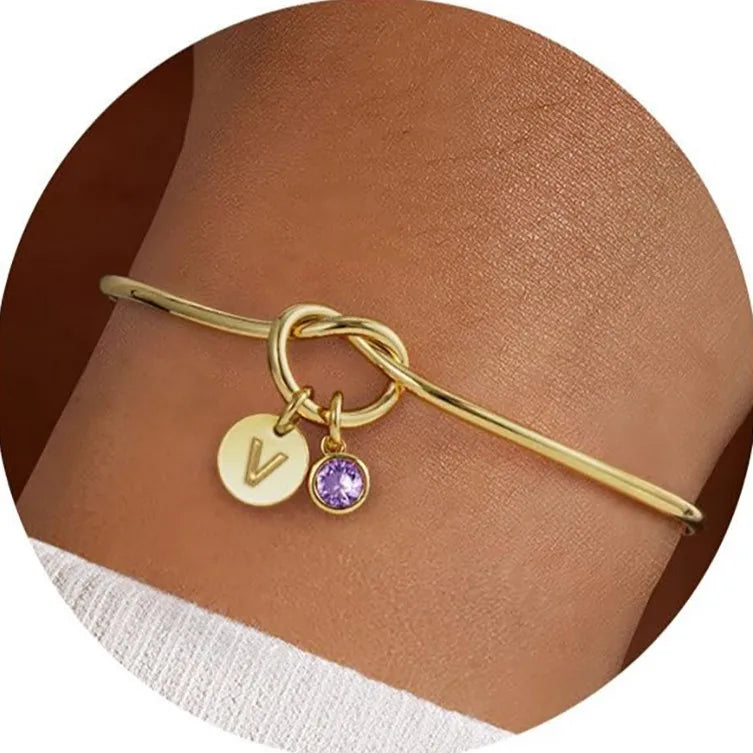 Stainless Steel Birthstone Initial Bracelet February-V