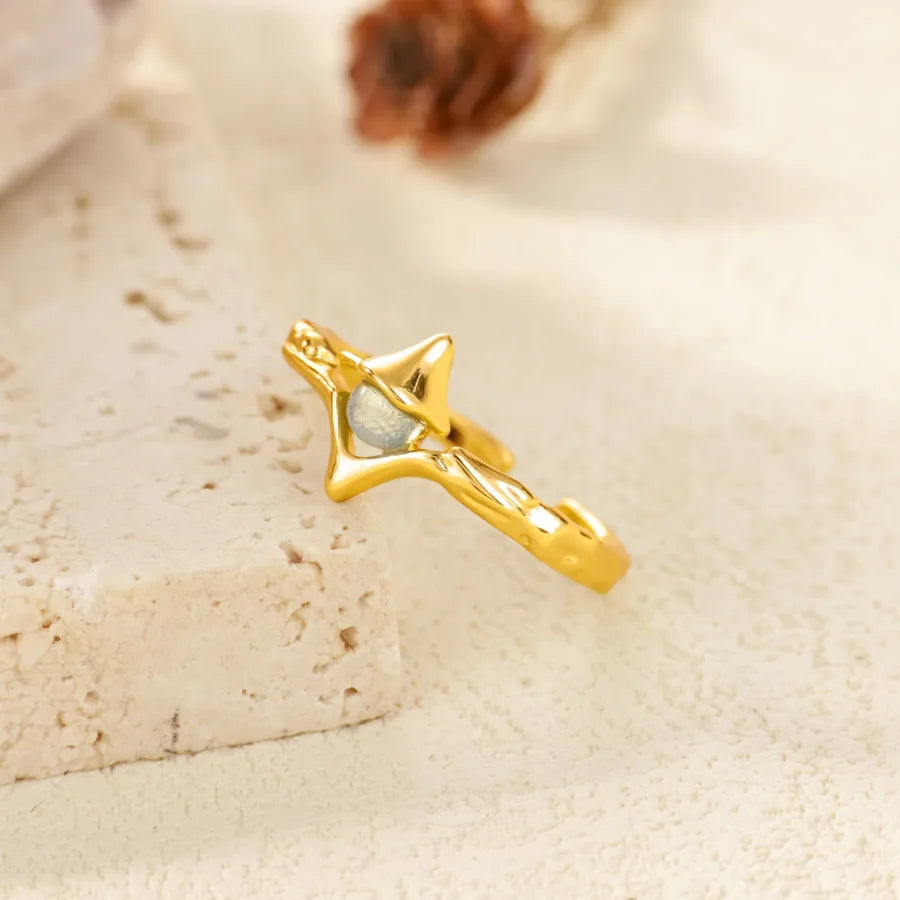 Gold Plated Geometric Zircon Open Ring