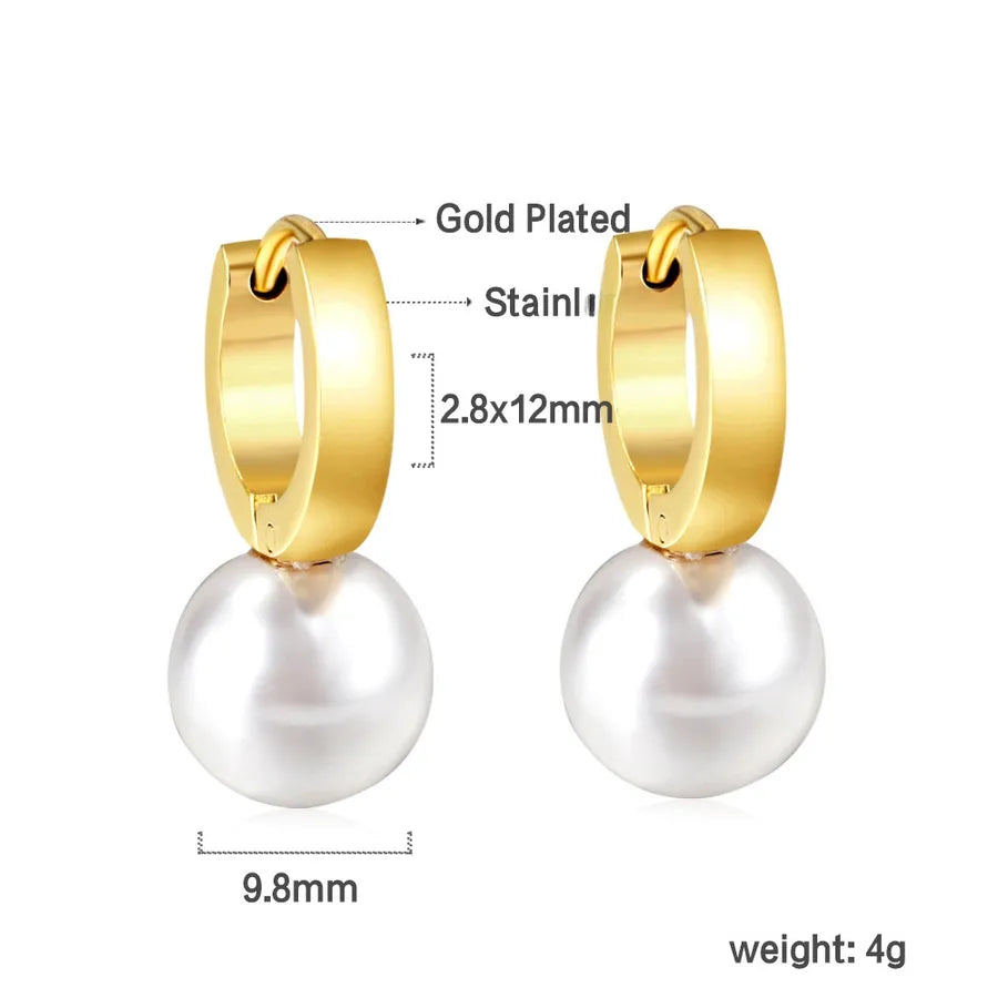 18K Gold Plated Geometric Pearl Earrings EA57640AG