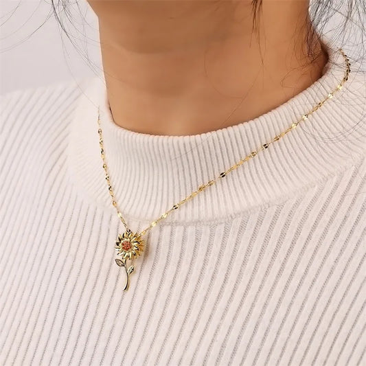 Rotating Sunflower Pendant Necklace