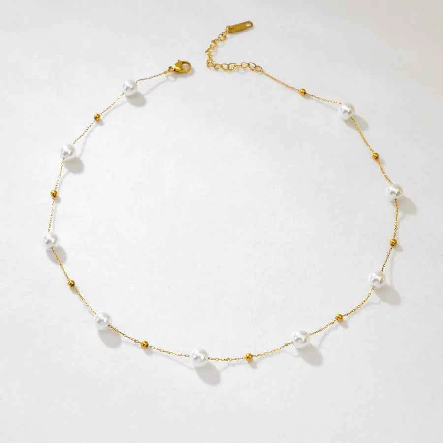 Gold Pearl Choker Necklace – Stainless Steel