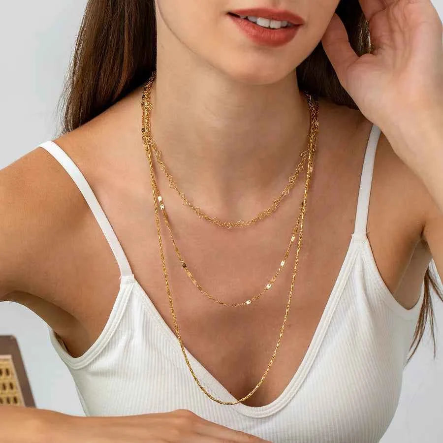 18K Gold Plated Heart Chain Necklace & Bracelet Set