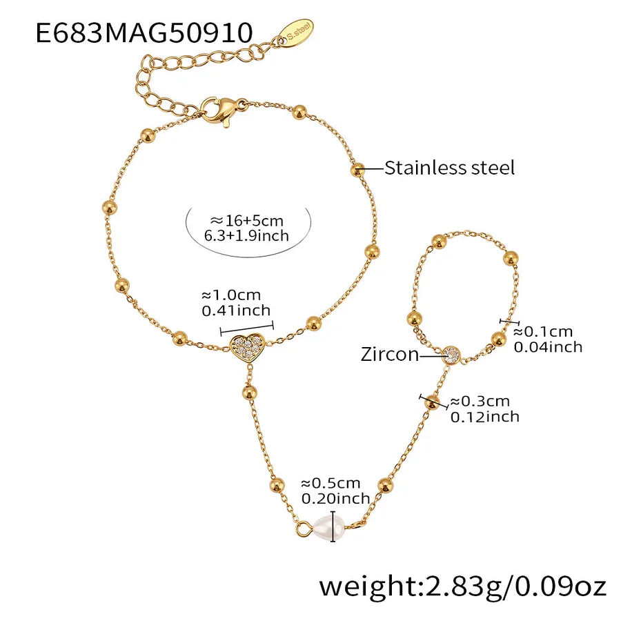 18K Gold Plated Stainless Steel Charm Bracelet E683- Gold Hand Chain