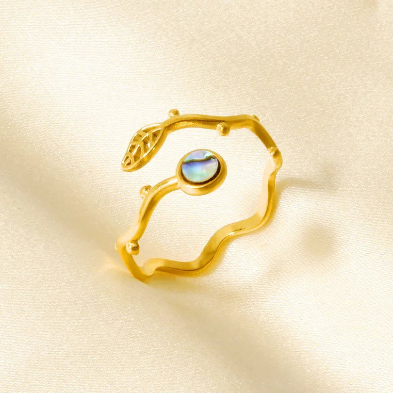 18K Gold Plated Geometric Shell Open Ring J927-G-B