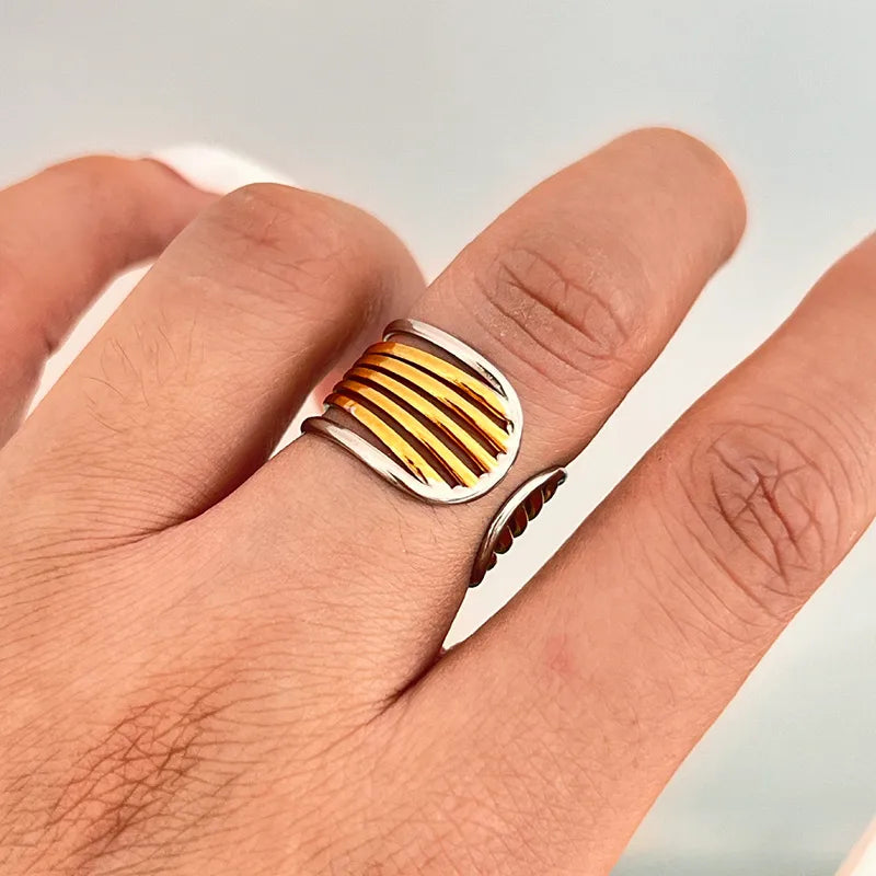 18K Gold PVD Stainless Steel Adjustable Wave Ring