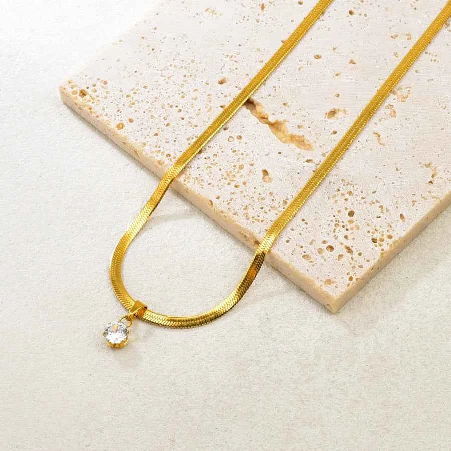 18K Gold Plated Square Zircon Pendant Necklace