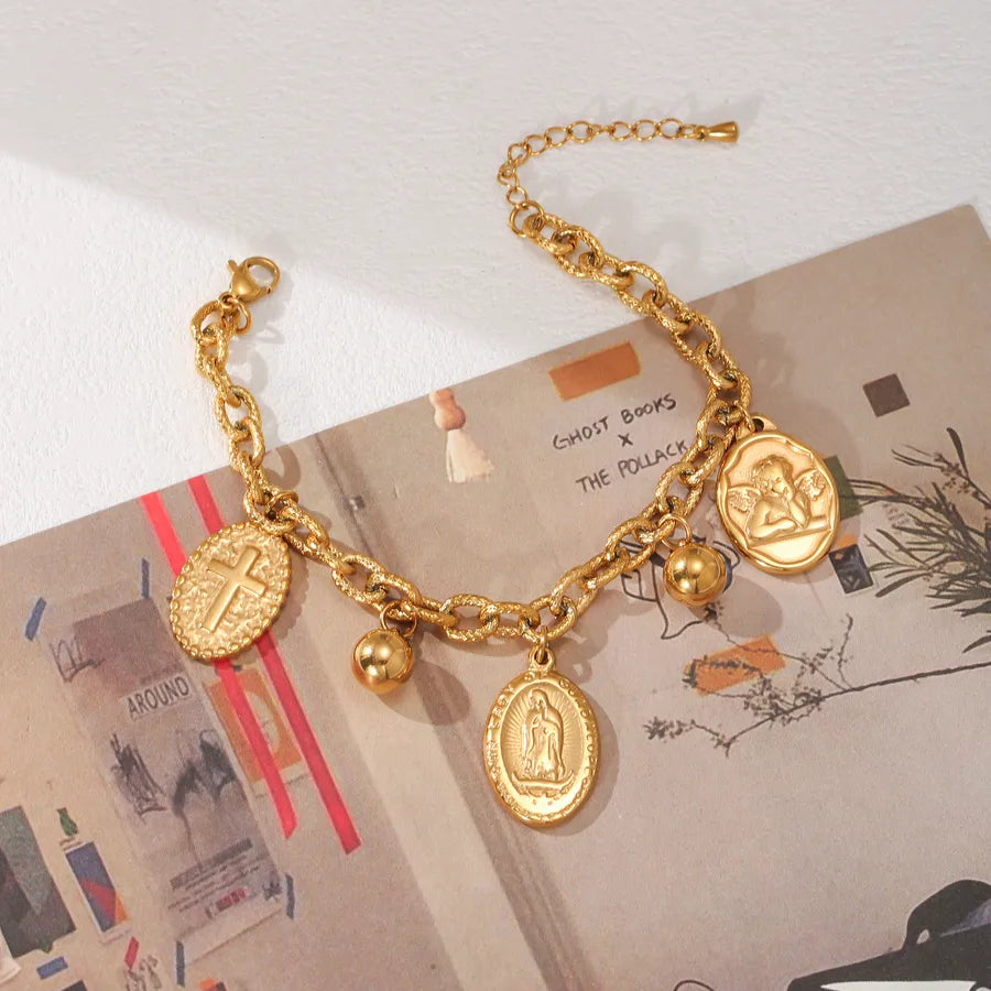 Gold Pharaoh's Cross Angel Bracelet for Women