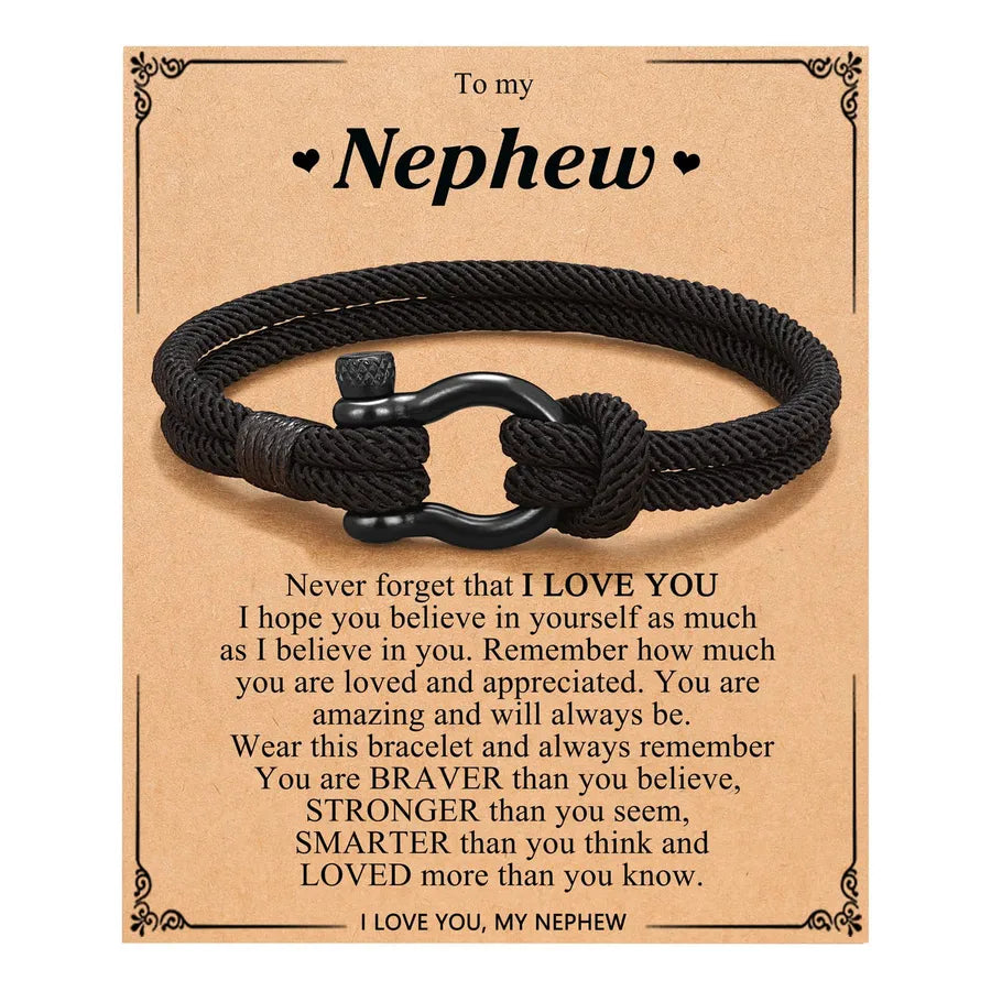 Black Milan Rope Bracelet with Horse Hoof Clasp Black+Nephew Card