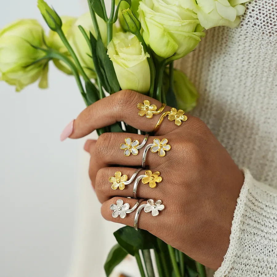 18K Gold Plated Stainless Steel Flower Ring