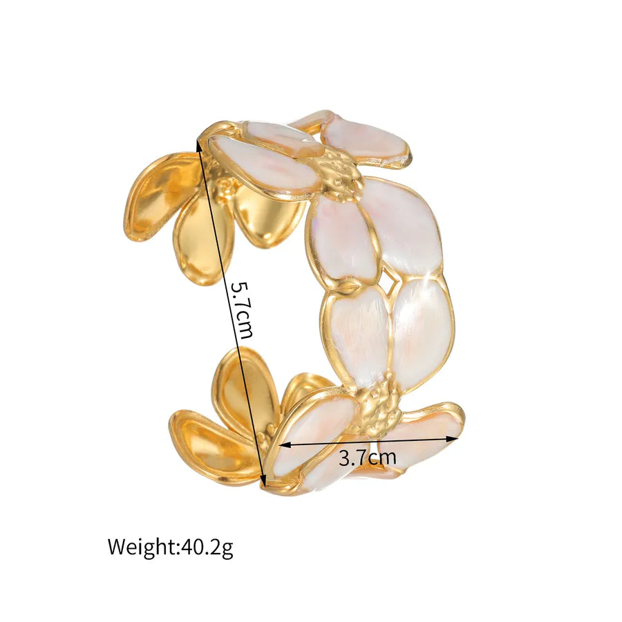 Gold Plated Stainless Steel Flower Bangle for Women