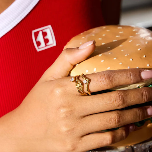 Gold Devil Eye & Wave Zircon Adjustable Ring Set