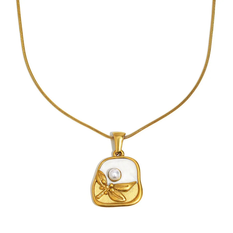 Vintage Floral Pearl Pendant Necklace Oil Drop Imitation Pearl Flower Pendant Necklace - Gold