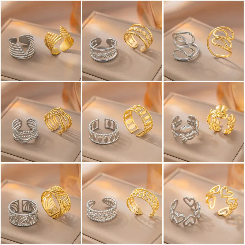 18K Gold Geometric Titanium Steel Open Ring