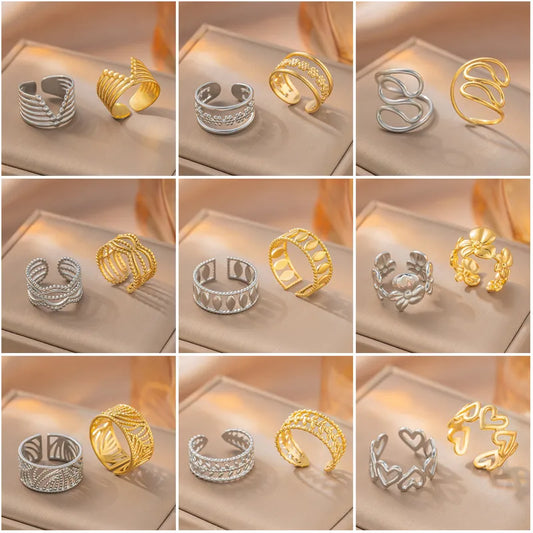 18K Gold Geometric Titanium Steel Open Ring