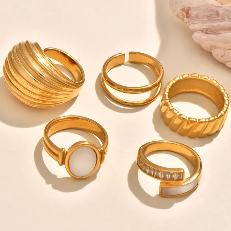 18K Gold Plated Shell & Zircon Open Ring