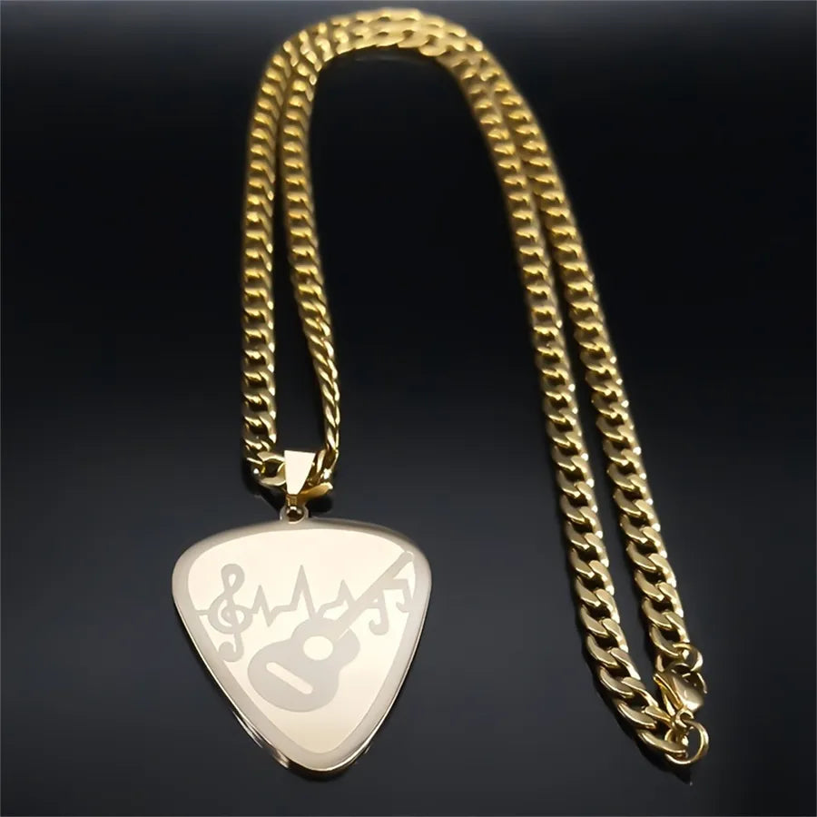 Stainless Steel Guitar Note Necklace for Men
