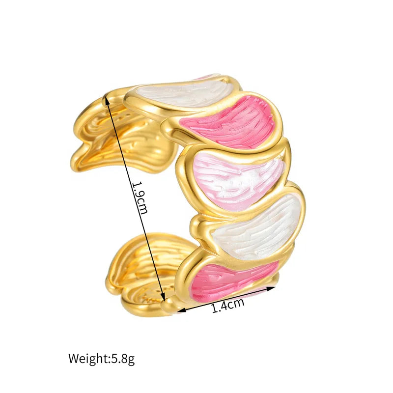 18K Gold Plated Enamel Stainless Steel Ring R876-Pink
