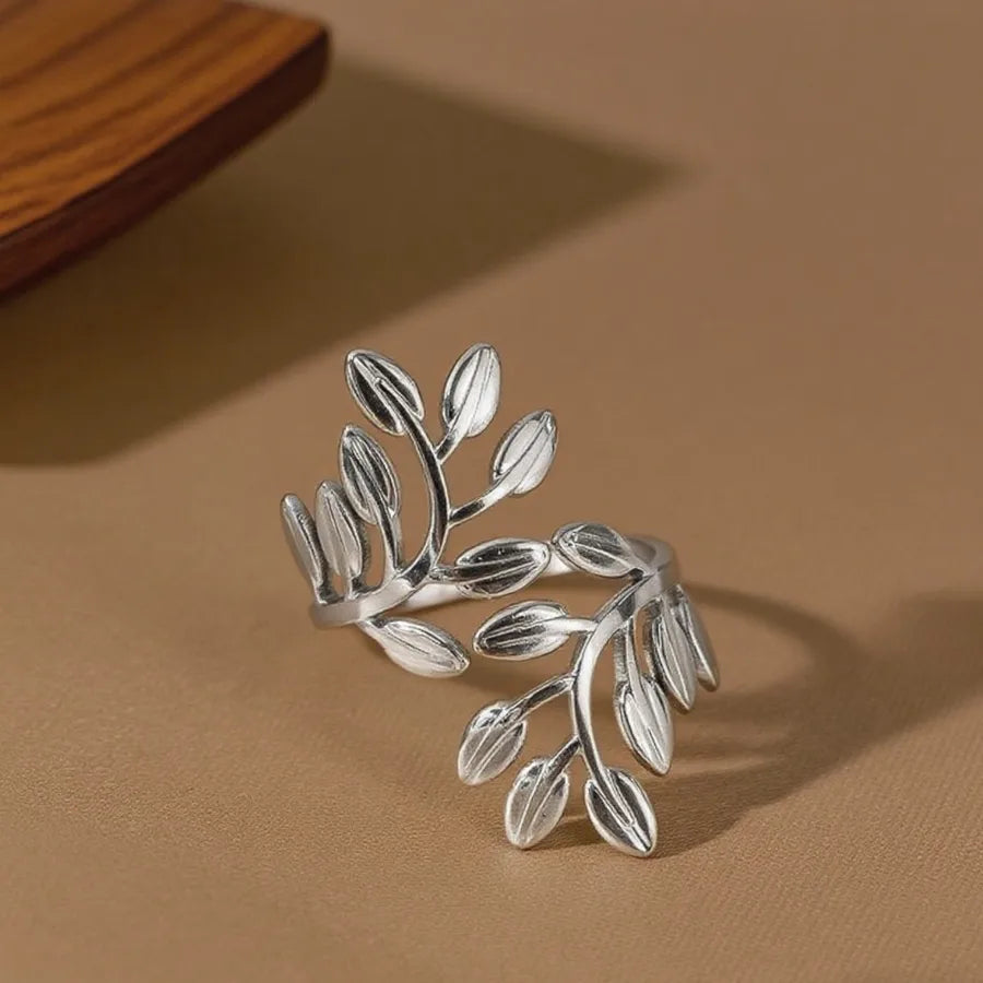 Stainless Steel Geometric Ring Set for Women Z015--Personalized Leaves-Ring-Steel Color