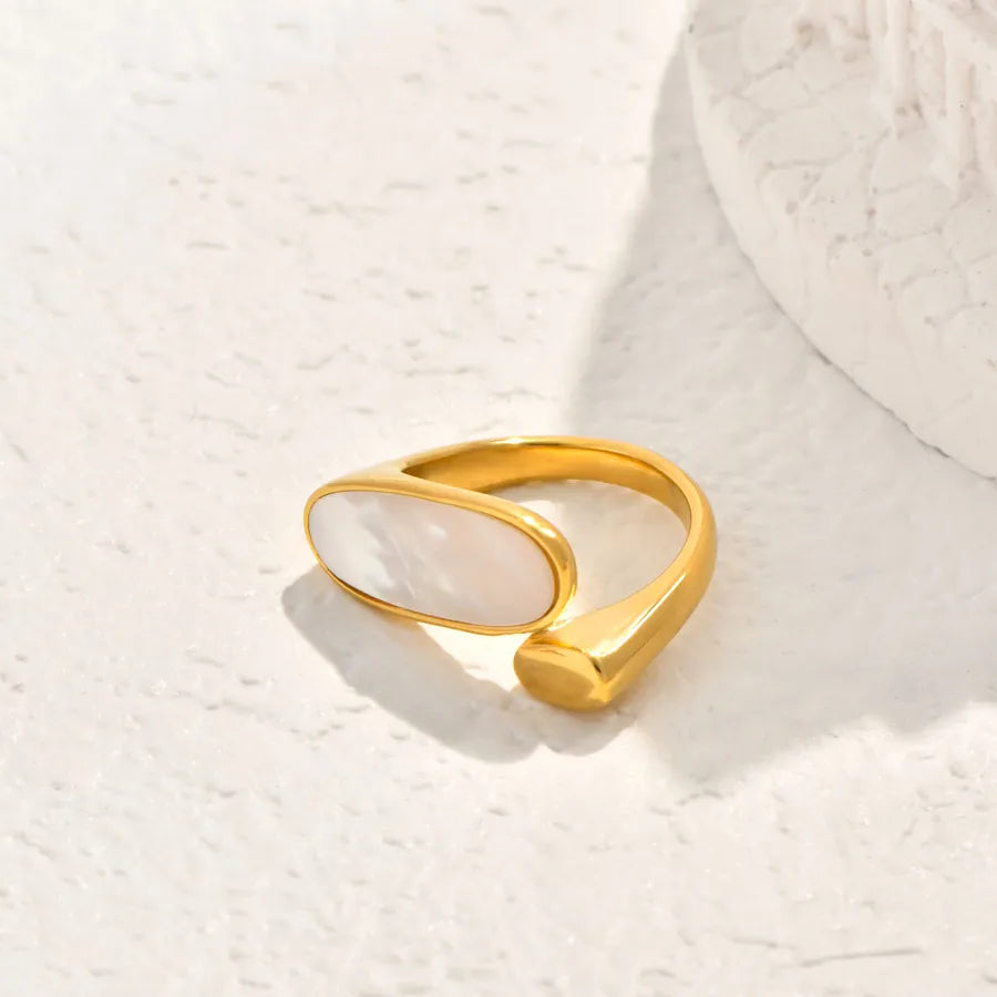 White Shell & Zircon Gold Plated Statement Ring