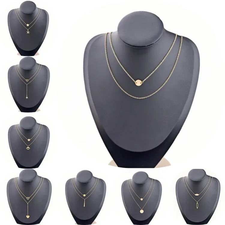 Gold Plated Stainless Steel Layered Pendant Necklace