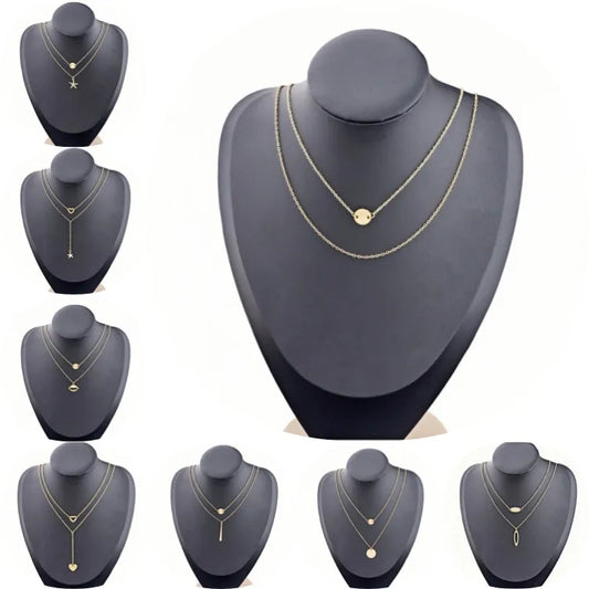 Gold Plated Stainless Steel Layered Pendant Necklace