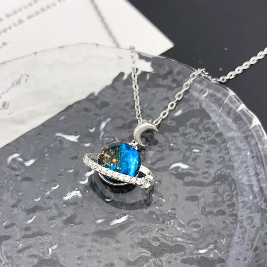 Starry Sky Planet Zircon Pendant Necklace XL2222 Moon Surrounding Planet Necklace Silver
