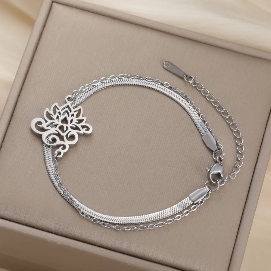 Retro Lotus Pendant Gold-Plated Bracelet