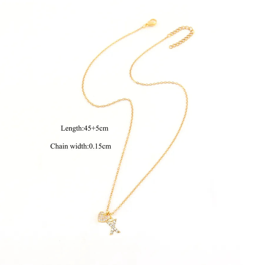 18K Gold Plated Heart Letter Pendant Necklace Gold X