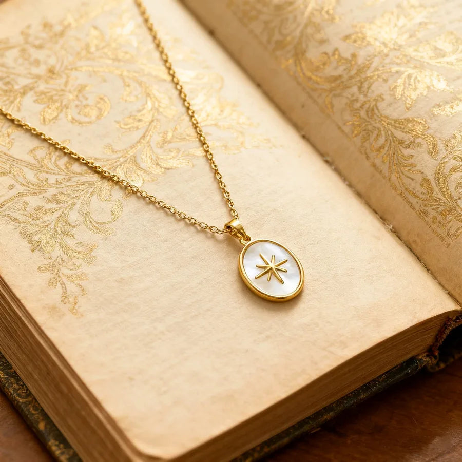 Gold Butterfly Moon Shell Pendant Necklace