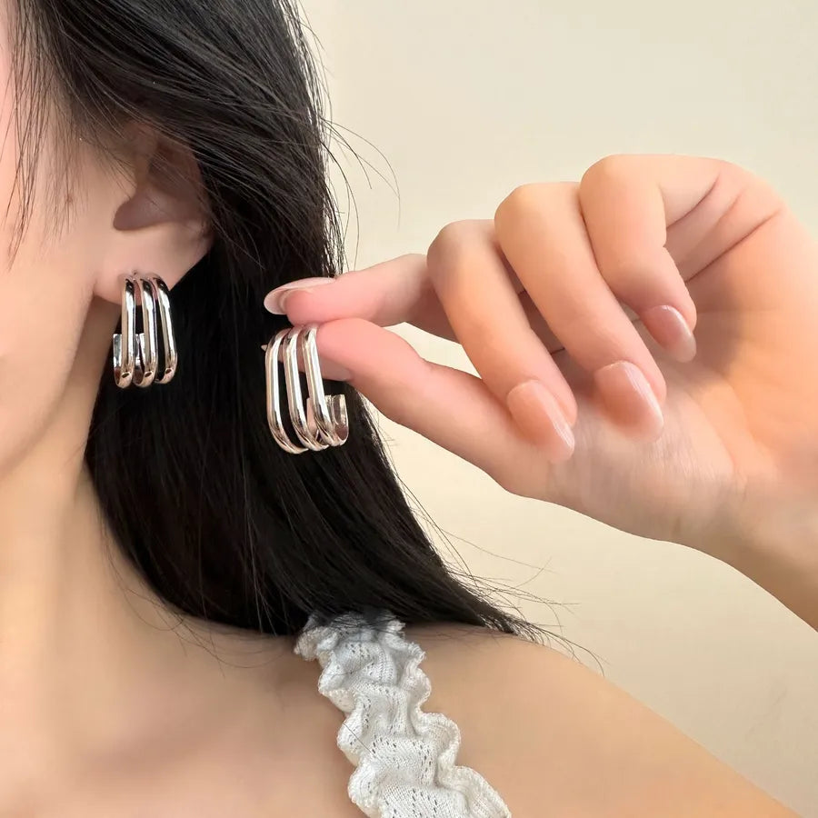 Titanium Steel Geometric U-Shaped Earrings PJER227 Steel Color 25mm