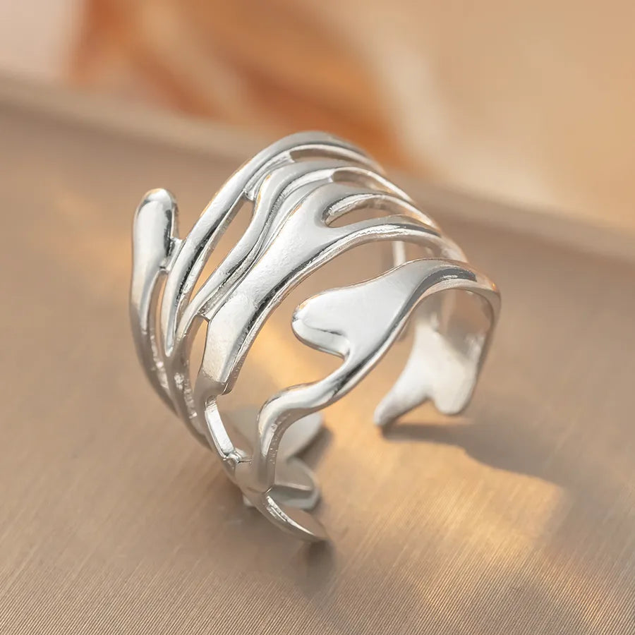 Geometric Titanium Steel Open Ring for Women K422 Steel Color Ring Open